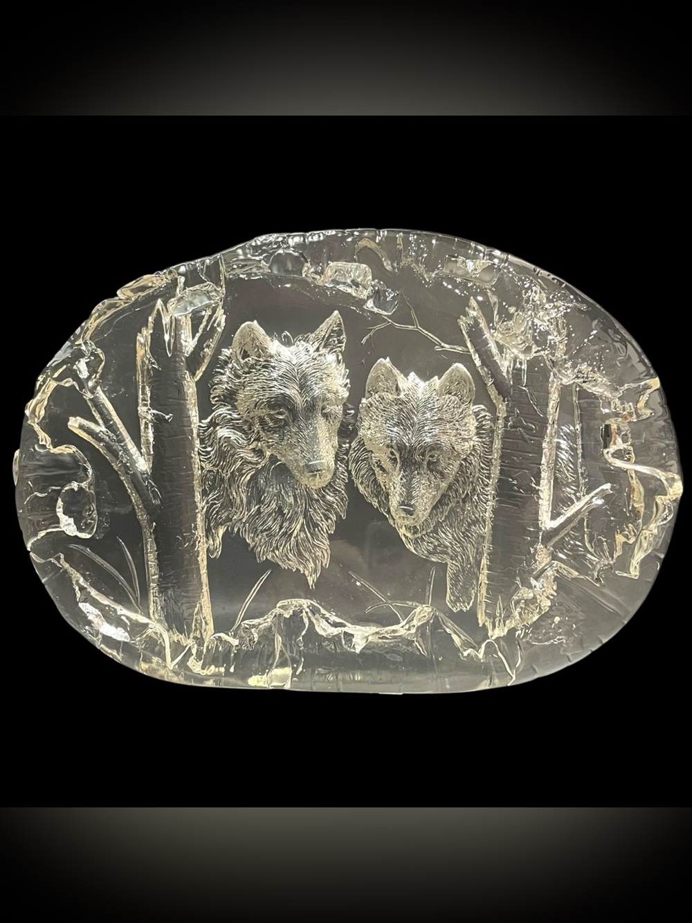 Vintage 1960s Reverse-Carved Lucite Sculpture Wolves - Made in Canada